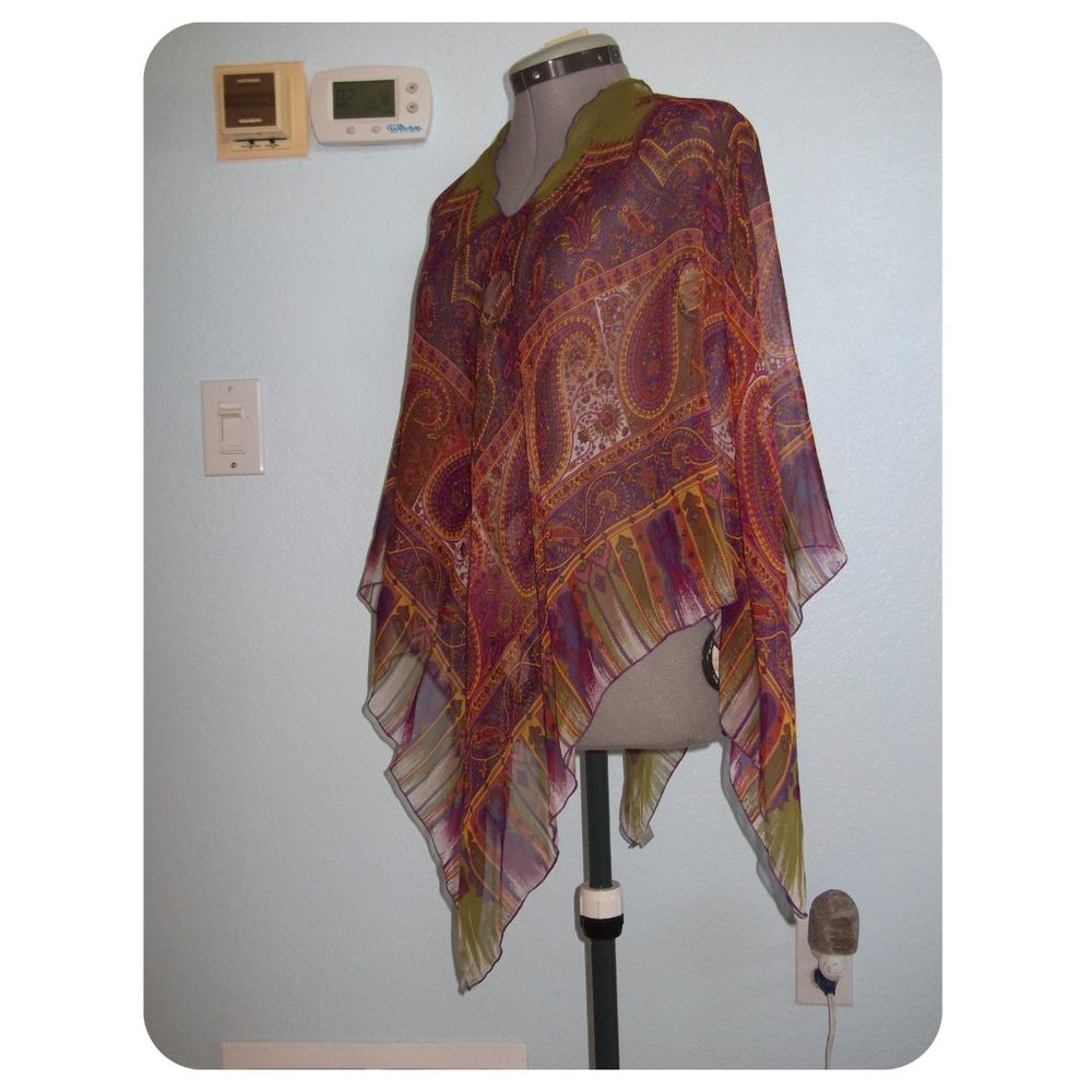 ECHO 100% Silk Handkerchief Scarf Blouse Poncho - Picture 4 of 14